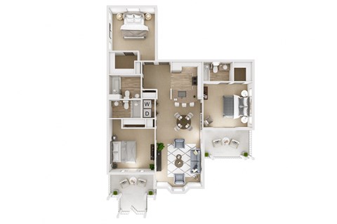 Floor plan for 3 beds, 3 baths, 1372 sqft